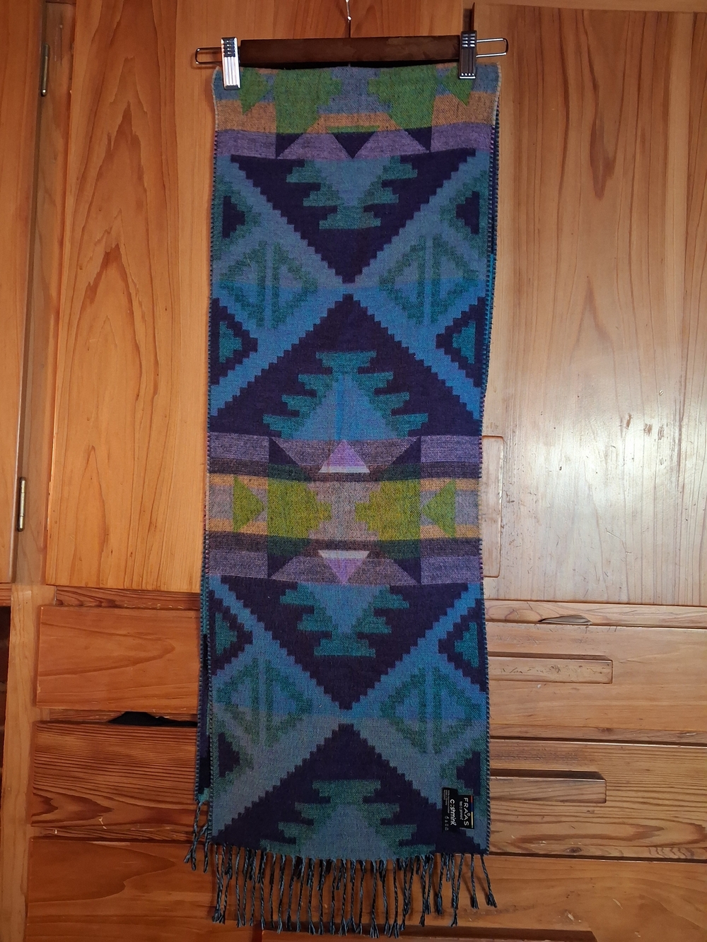 Fraas Wool Scarf in Teal, Navy & Purple Geometric